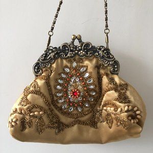 3/$30 ✨Gold Satin Beaded Clutch with Chain Strap